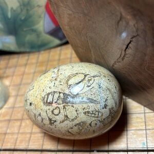 Fossilized Gastropod Marble Egg 9.1oz Polished Carved Beige Stone